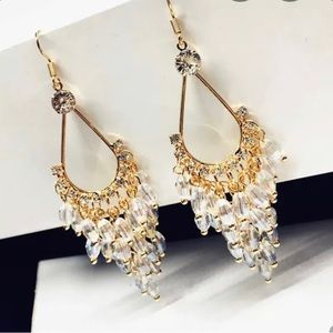 Bohemian Crystal Bugle Bead Waterfall Earrings